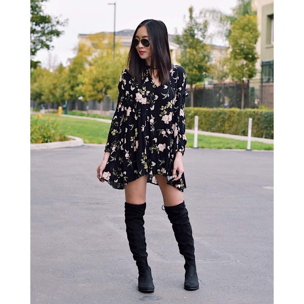 Black Suede Over The Knee Boots
